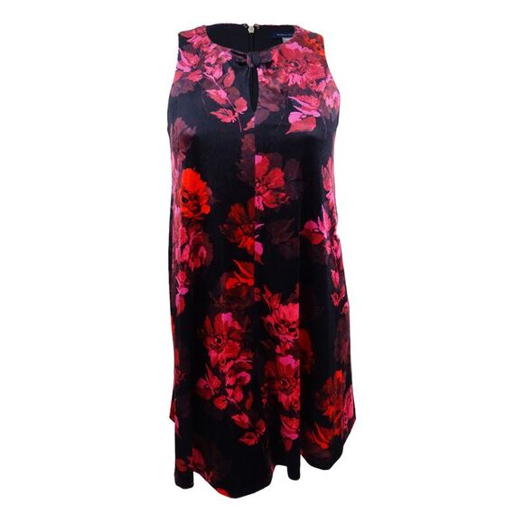 Tommy Hilfiger Women's Floral Print A-line Dress - Wine/Multi - Picture 1 of 2